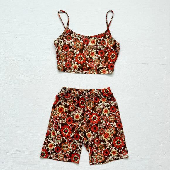 Boho Floral Crop Tank And Biker Shorts Set Super Soft Stretchy, Size XS/S - Picture 1 of 6
